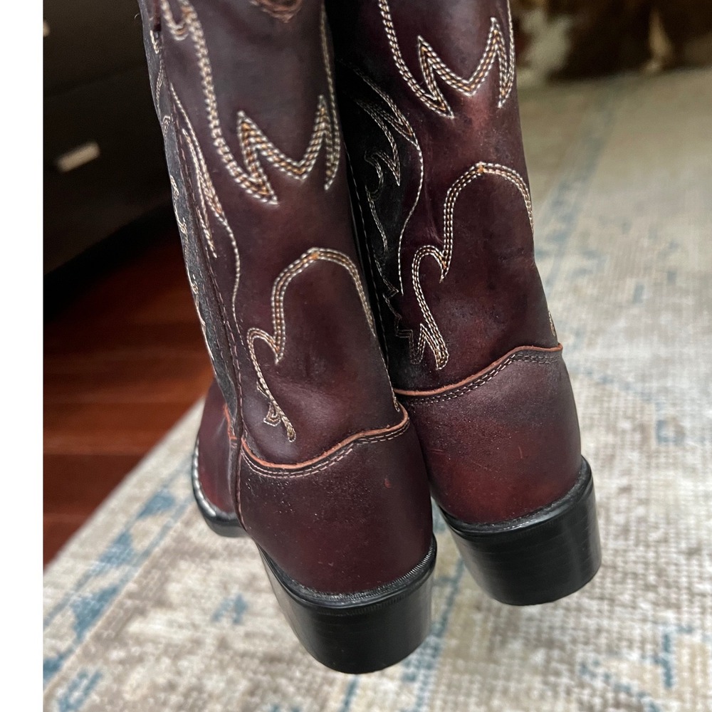 Old West Kids Burgundy Leather Cowboy Boots Western Pointed Toe 8152 Size 12D - Picture 3 of 7